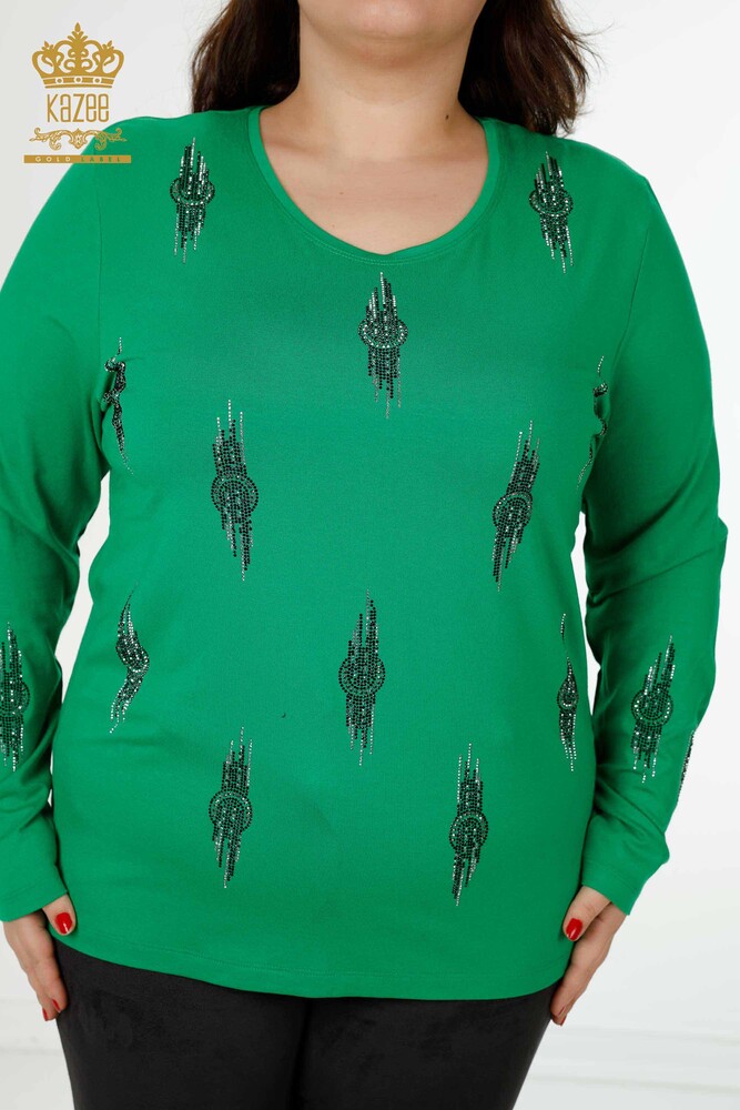 Camicetta da donna all'ingrosso modellato verde - 79043 / KAZEE - 2