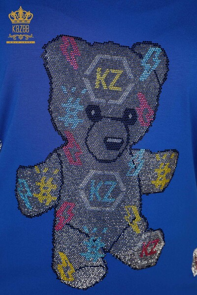 Camicetta blu scuro delle donne all'ingrosso con il modello dell'orso - 77666 / KAZEE - Thumbnail
