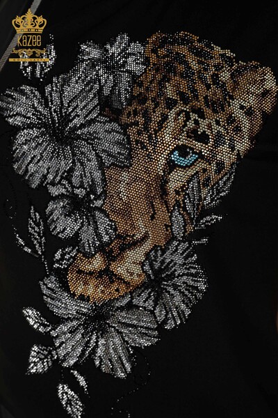 Camicetta Tigre nera da donna all'ingrosso con motivo floreale - 79029 / KAZEE - Thumbnail