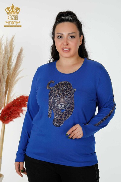 Camicetta da donna all'ingrosso Tigre Modellato blu scuro - 79050 / KAZEE - Thumbnail