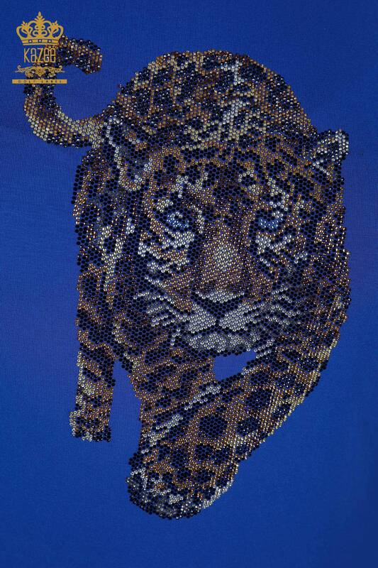 Camicetta da donna all'ingrosso Tigre Modellato blu scuro - 79050 / KAZEE