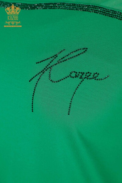 Camicetta da donna all'ingrosso Tulle verde dettagliato - 78996 / KAZEE - Thumbnail