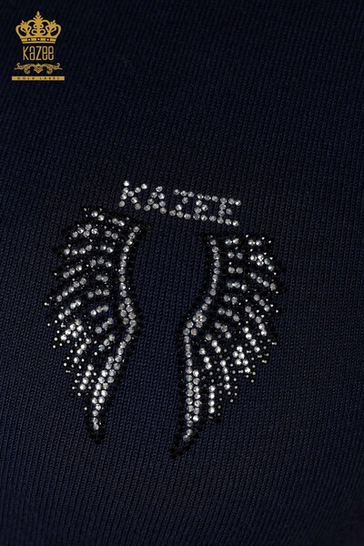 Maglieria da donna senza maniche blu navy con motivo ad ala d'angelo - 16921 / KAZEE - Thumbnail