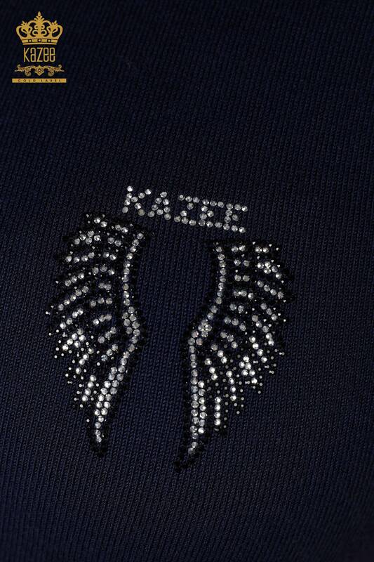 Maglieria da donna senza maniche blu navy con motivo ad ala d'angelo - 16921 / KAZEE