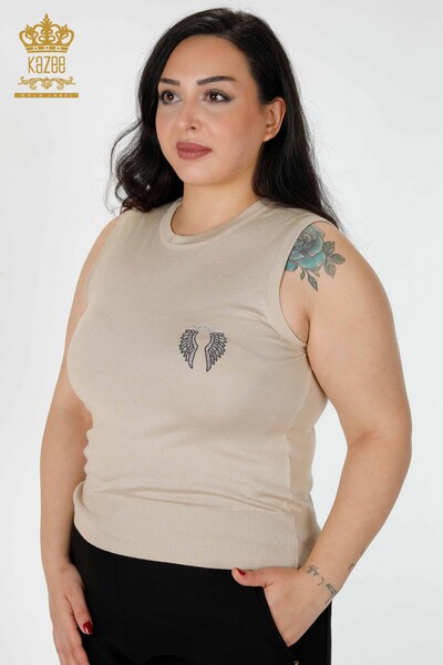 Maglieria donna all'ingrosso angelo ala Modellato senza maniche Beige-16921 / KAZEE - 2