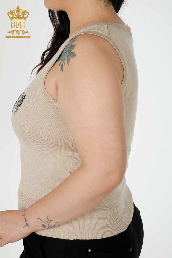 Maglieria donna all'ingrosso angelo ala Modellato senza maniche Beige-16921 / KAZEE - 5