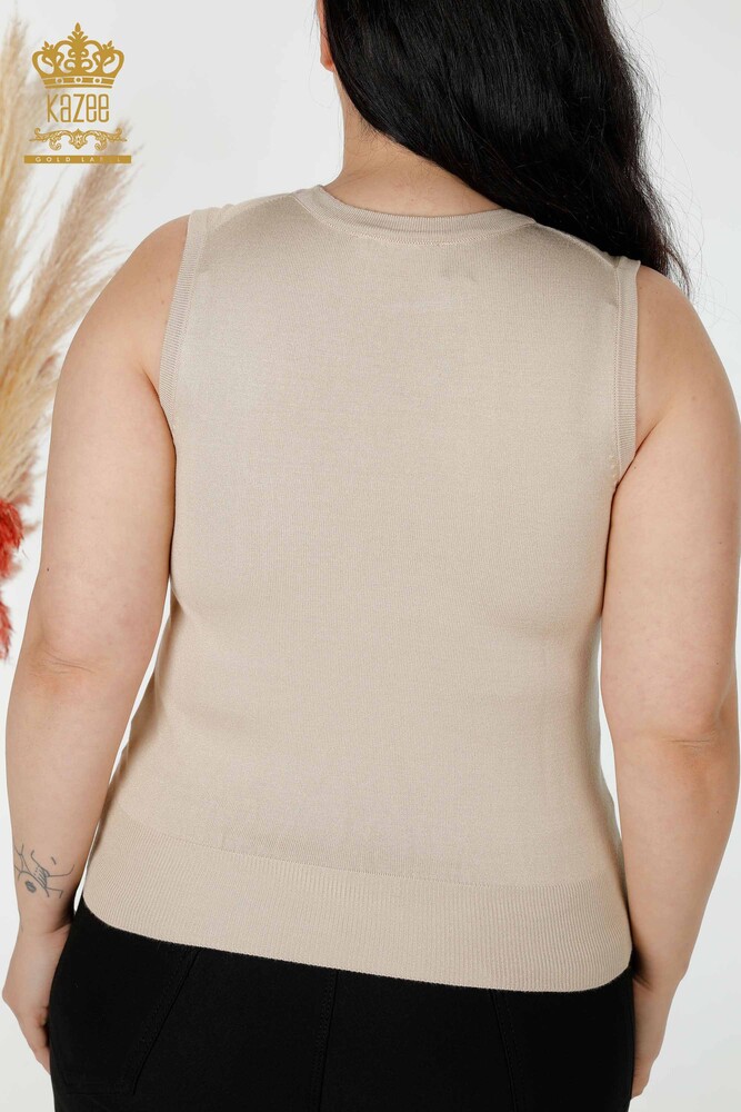 Maglieria donna all'ingrosso angelo ala Modellato senza maniche Beige-16921 / KAZEE - 6