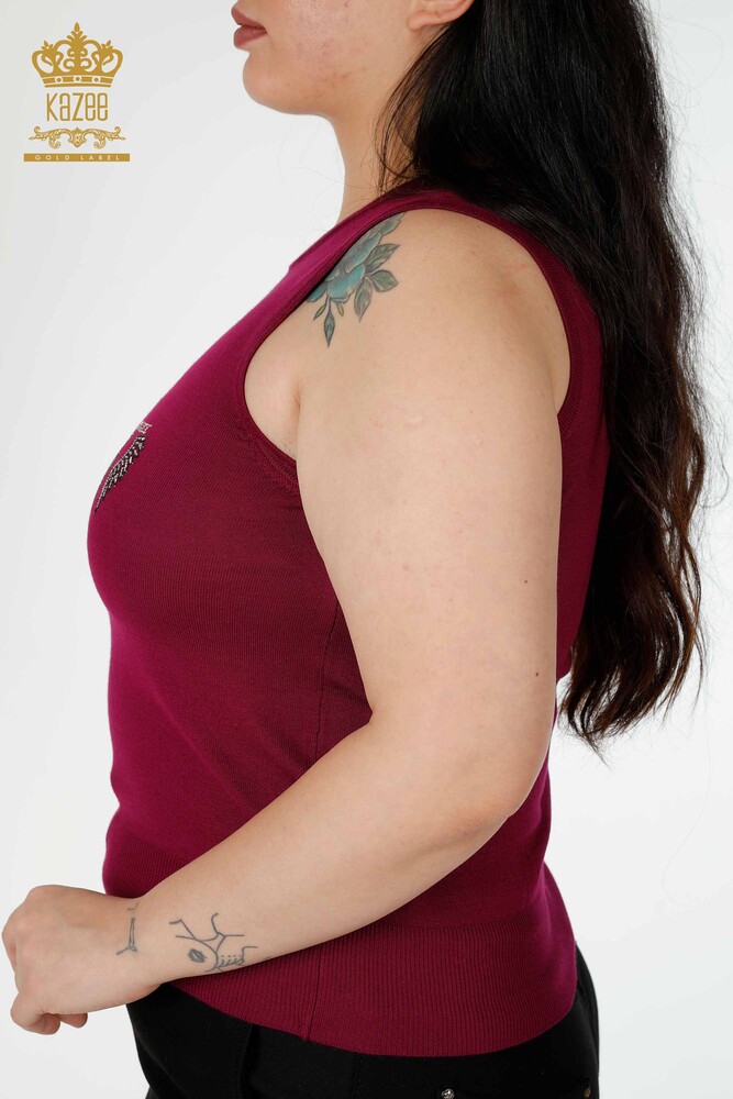 Maglieria senza maniche Magenta da donna all'ingrosso con motivo ad ala d'angelo - 16921 / KAZEE - 4
