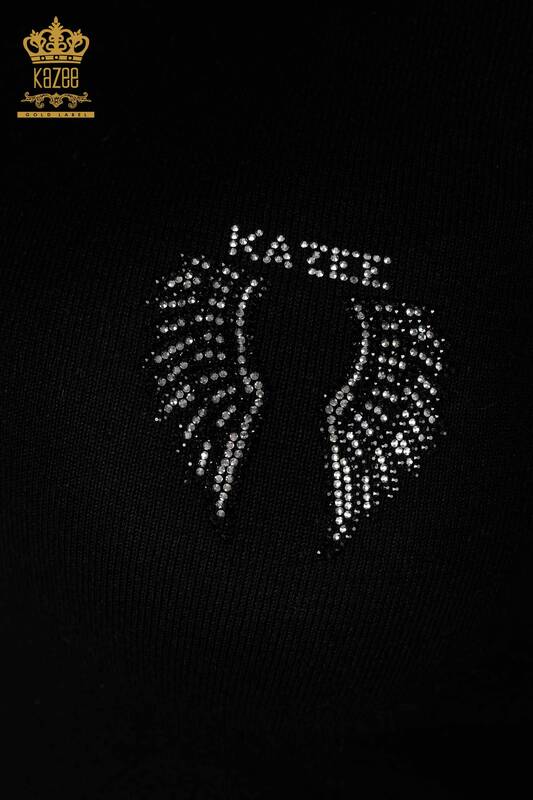 Maglieria donna senza maniche nera con motivo ad ala d'angelo - 16921 / KAZEE