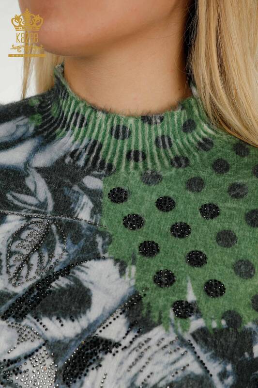 Maglione delle donne all'ingrosso Angora stampa digitale verde-16011 / KAZEE