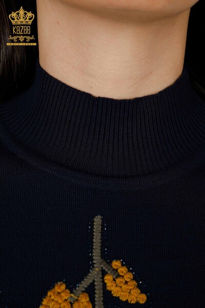 Maglieria donna all'ingrosso con motivo a foglia blu navy - 16753 / KAZEE - 5
