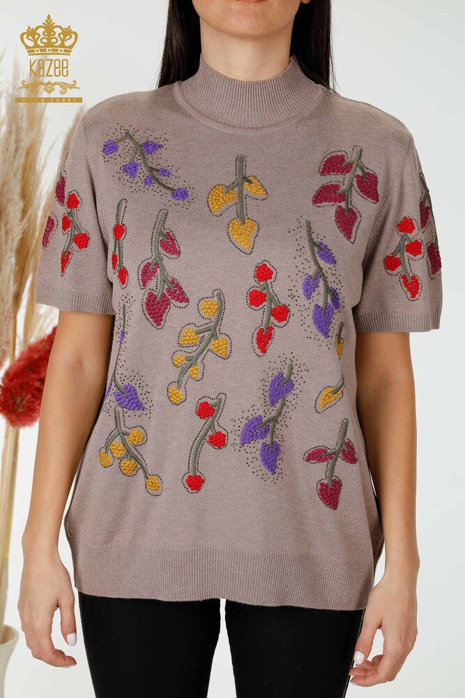 Maglieria donna all'ingrosso con motivo a foglia Visone-16753 / KAZEE - 2