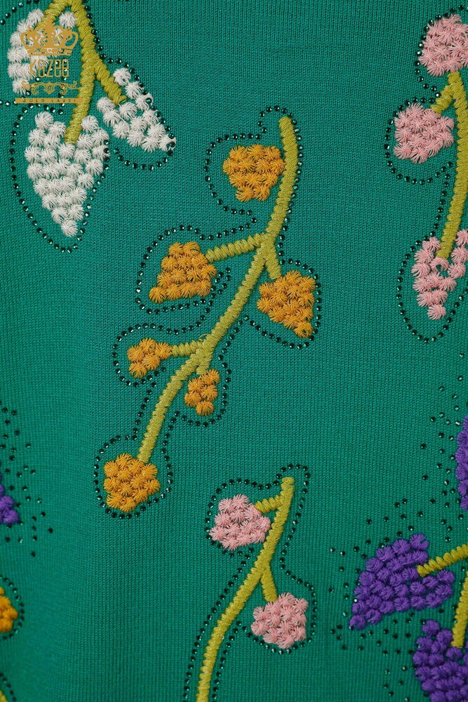 Maglieria donna all'ingrosso con motivo a foglia verde-16753 / KAZEE - 5