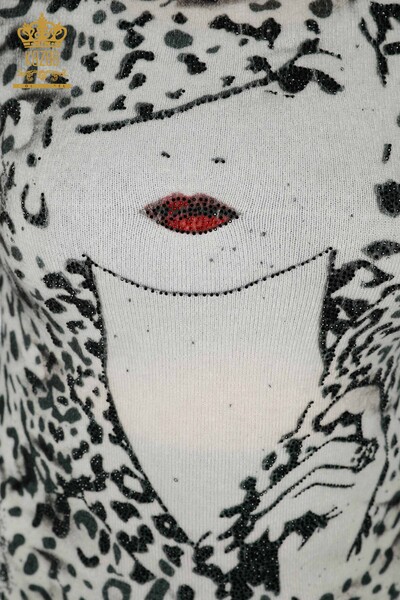 Maglione delle donne all'ingrosso Angora stampa digitale Ecru -18996 / KAZEE - Thumbnail