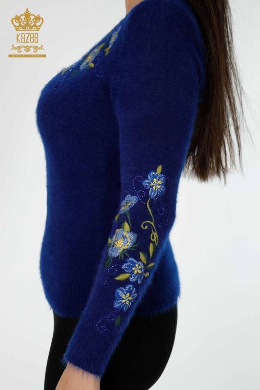 Maglione di maglieria delle donne all'ingrosso con motivo floreale Angora Saks -18917 / KAZEE