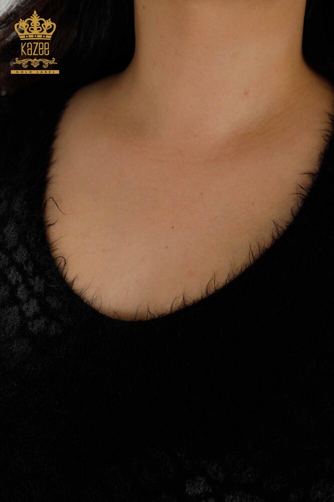 Maglione maglieria donna all'ingrosso Angora modellato nero-18983 / KAZEE - 4