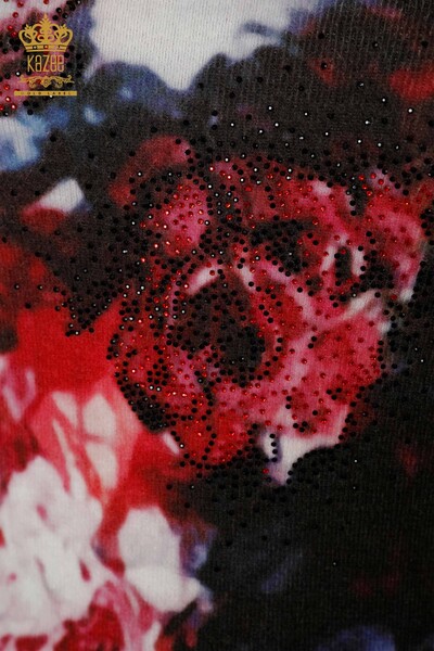 Maglione a maglia da donna all'ingrosso con motivo Angora-Rosso-18966 / KAZEE - Thumbnail