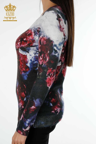 Maglione a maglia da donna all'ingrosso con motivo Angora-Rosso-18966 / KAZEE - Thumbnail