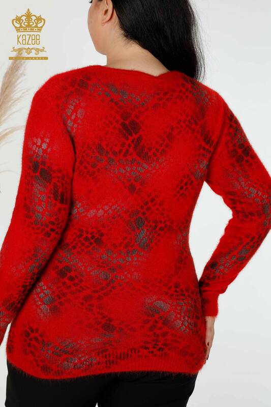 Maglione a maglia da donna all'ingrosso con motivo Angora-Rosso-18980 / KAZEE