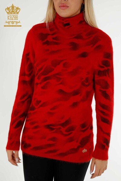 Maglione a maglia da donna all'ingrosso con motivo Angora-Rosso-18990 / KAZEE - 2