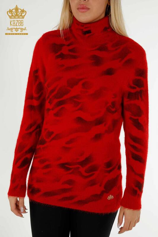 Maglione a maglia da donna all'ingrosso con motivo Angora-Rosso-18990 / KAZEE