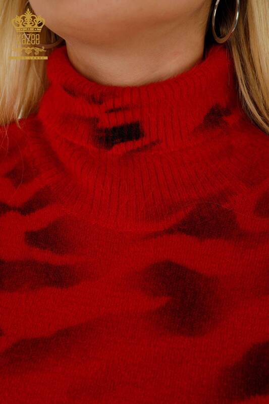 Maglione a maglia da donna all'ingrosso con motivo Angora-Rosso-18990 / KAZEE
