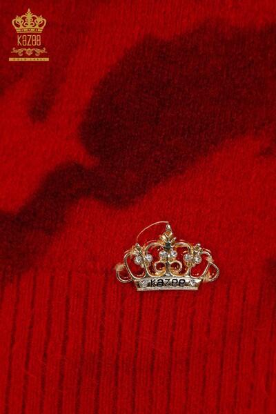 Maglione a maglia da donna all'ingrosso con motivo Angora-Rosso-18990 / KAZEE - Thumbnail