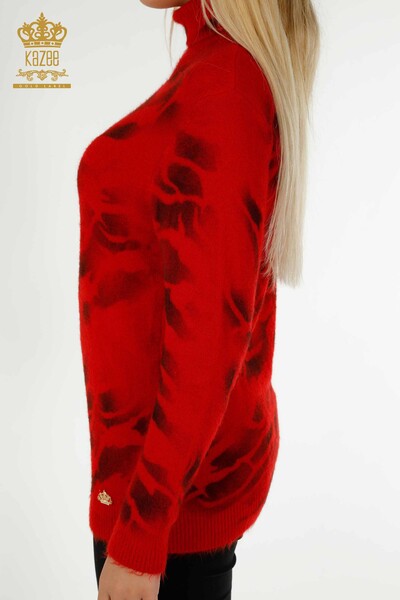 Maglione a maglia da donna all'ingrosso con motivo Angora-Rosso-18990 / KAZEE - Thumbnail