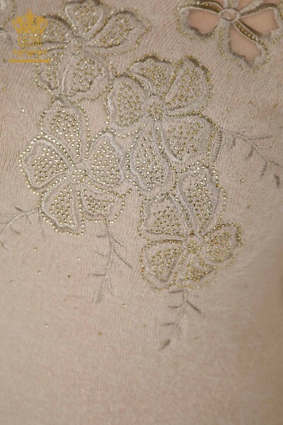 Maglione maglieria donna all'ingrosso Angora-Tulle dettagliato Beige - 18918 / KAZEE - Thumbnail