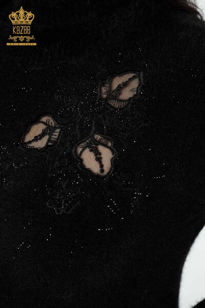 Maglione di maglieria Angora Tulle delle donne all'ingrosso nero dettagliato-18920 / KAZEE - Thumbnail