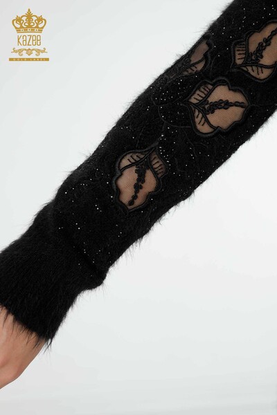 Maglione di maglieria Angora Tulle delle donne all'ingrosso nero dettagliato-18920 / KAZEE - Thumbnail