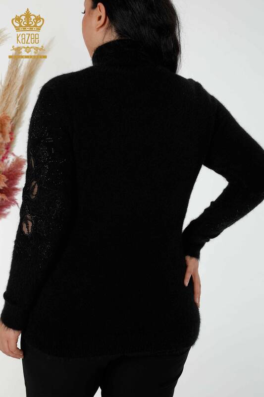 Maglione di maglieria Angora Tulle delle donne all'ingrosso nero dettagliato-18920 / KAZEE