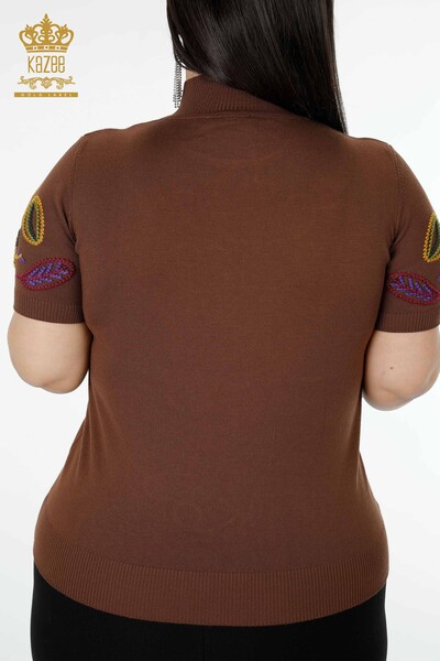 Maglione di maglieria delle donne all'ingrosso colorato modellato marrone-15844 / KAZEE - Thumbnail