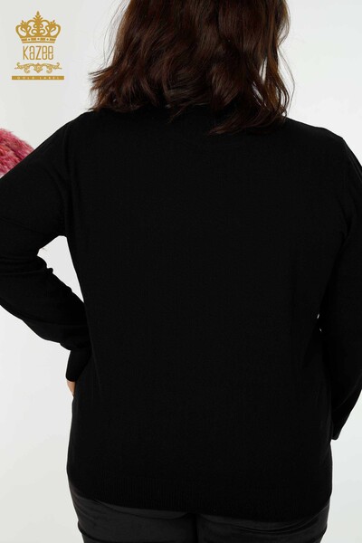 Maglione a maglia da donna all'ingrosso con ricamo in pietra di cristallo nero-30018 / KAZEE - Thumbnail