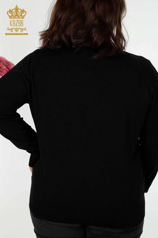 Maglione a maglia da donna all'ingrosso con ricamo in pietra di cristallo nero-30018 / KAZEE
