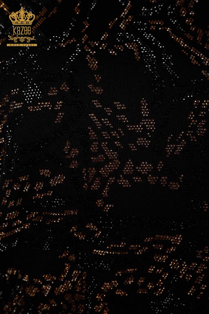 Maglione a maglia da donna all'ingrosso con ricamo in pietra di cristallo nero-30008 / KAZEE - 3