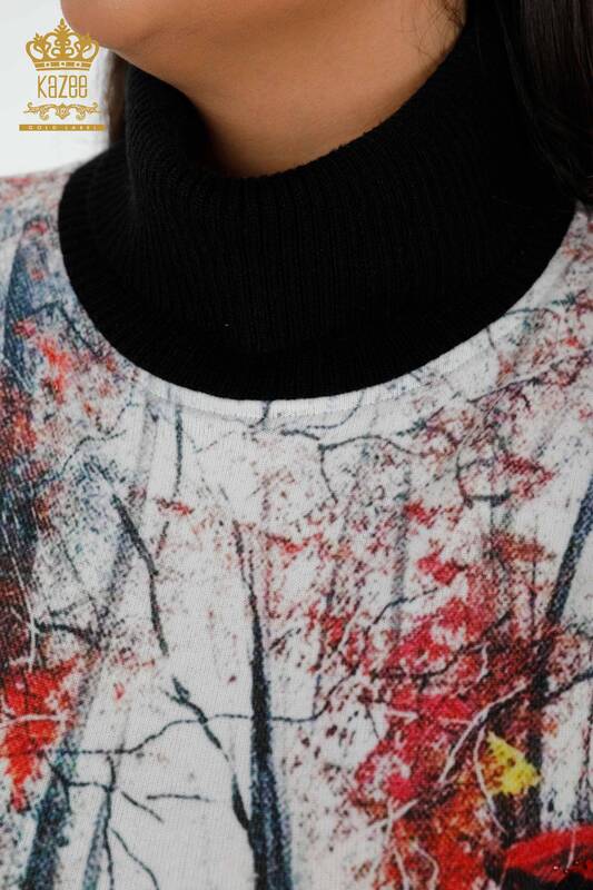 Maglione di maglieria delle donne all'ingrosso con il modello di stampa digitale-16917 / KAZEE