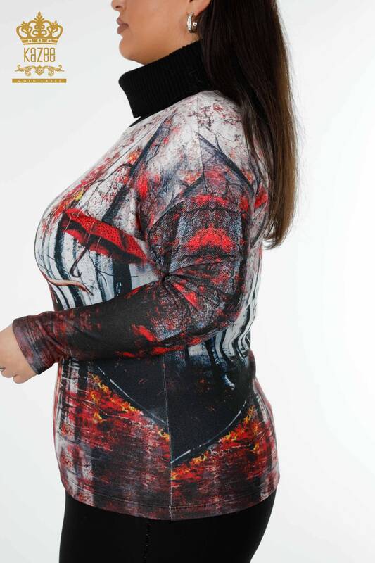 Maglione di maglieria delle donne all'ingrosso con il modello di stampa digitale-16917 / KAZEE