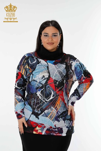 Maglione di maglieria delle donne all'ingrosso con il modello di stampa digitale-16914 / KAZEE - Thumbnail