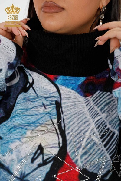 Maglione di maglieria delle donne all'ingrosso con il modello di stampa digitale-16914 / KAZEE - Thumbnail