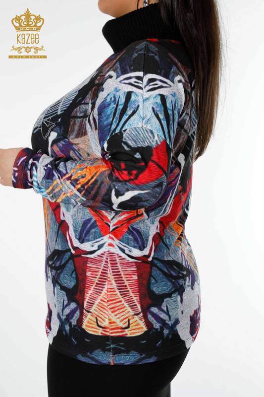 Maglione di maglieria delle donne all'ingrosso con il modello di stampa digitale-16914 / KAZEE