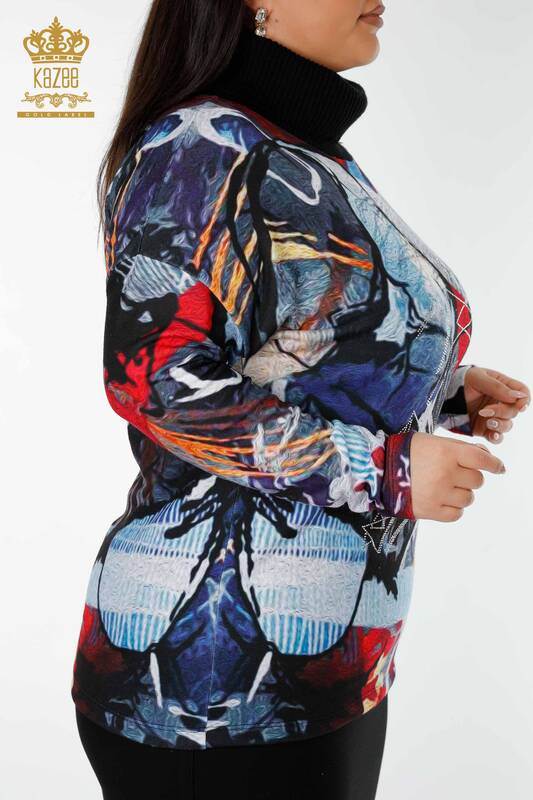 Maglione di maglieria delle donne all'ingrosso con il modello di stampa digitale-16914 / KAZEE