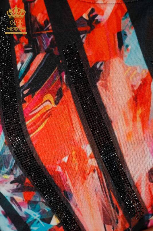 Maglione di maglieria delle donne all'ingrosso con il modello di stampa digitale-16916 / KAZEE
