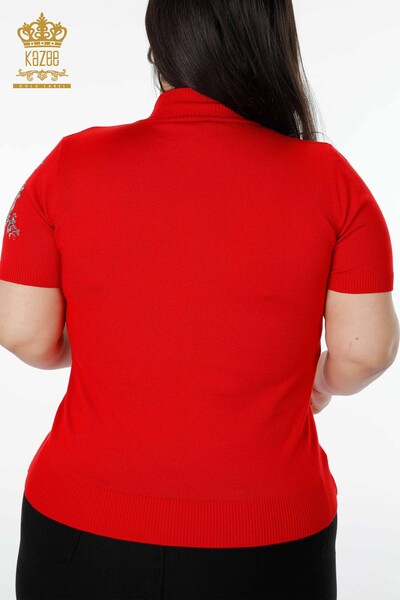 Maglione a maglia da donna all'ingrosso con motivo floreale rosso-16749 / KAZEE - Thumbnail