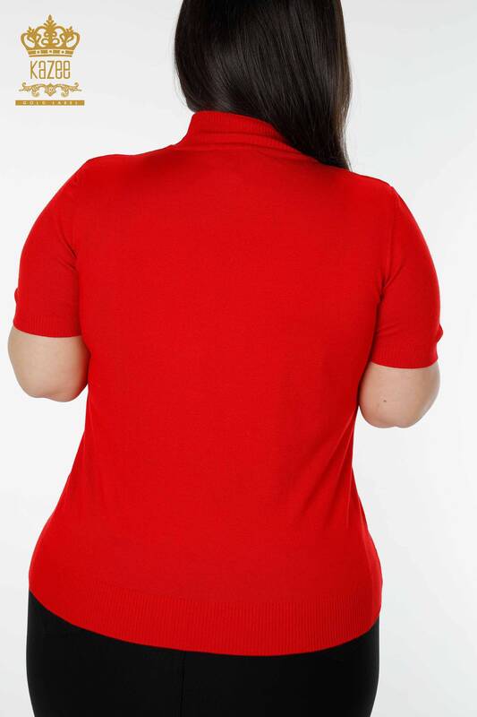 Maglione di maglieria delle donne all'ingrosso con motivo floreale rosso-16912 / KAZEE