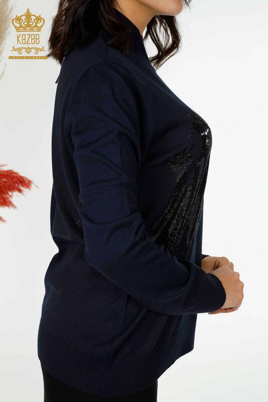 Maglione di maglieria delle donne all'ingrosso con il modello del gatto blu navy-16969 / KAZEE
