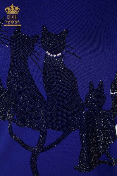 Maglione di maglieria delle donne all'ingrosso con il modello del gatto Saks -16969 / KAZEE - 3