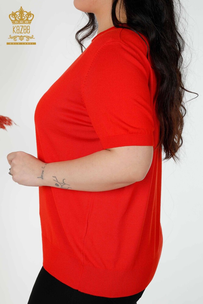Maglione a maglia da donna all'ingrosso con motivo floreale ricamato in pietra Coral-16907 / KAZEE - 5