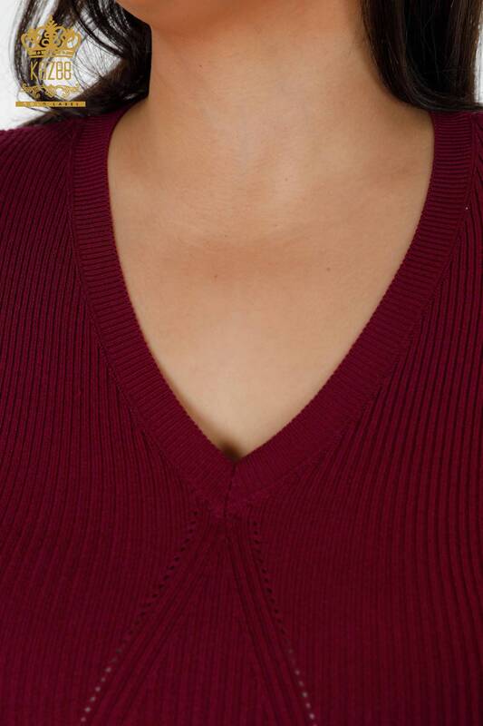 Maglione a maglia da donna con scollo a V viola chiaro-16249 / KAZEE