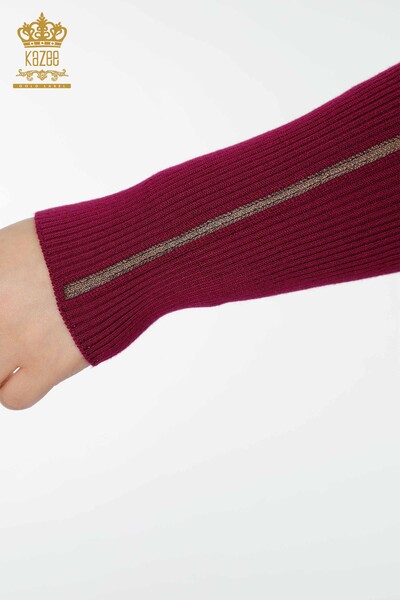 Maglione a maglia da donna con scollo a V viola chiaro-16249 / KAZEE - Thumbnail